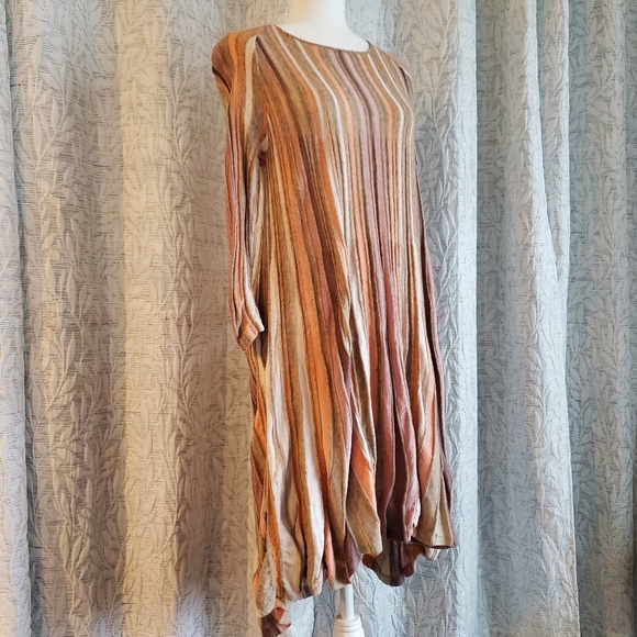Moth Anthropologie Nora Dress Ribbed  Boho Neutral Coral Pink Cream Dress Size L - Picture 7 of 12